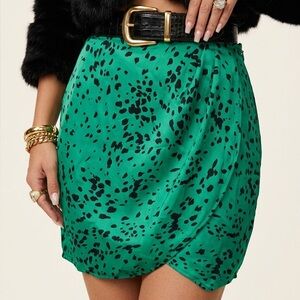 L’ACADEMIE The Jenny Mini Skirt in Jade Dalmatian